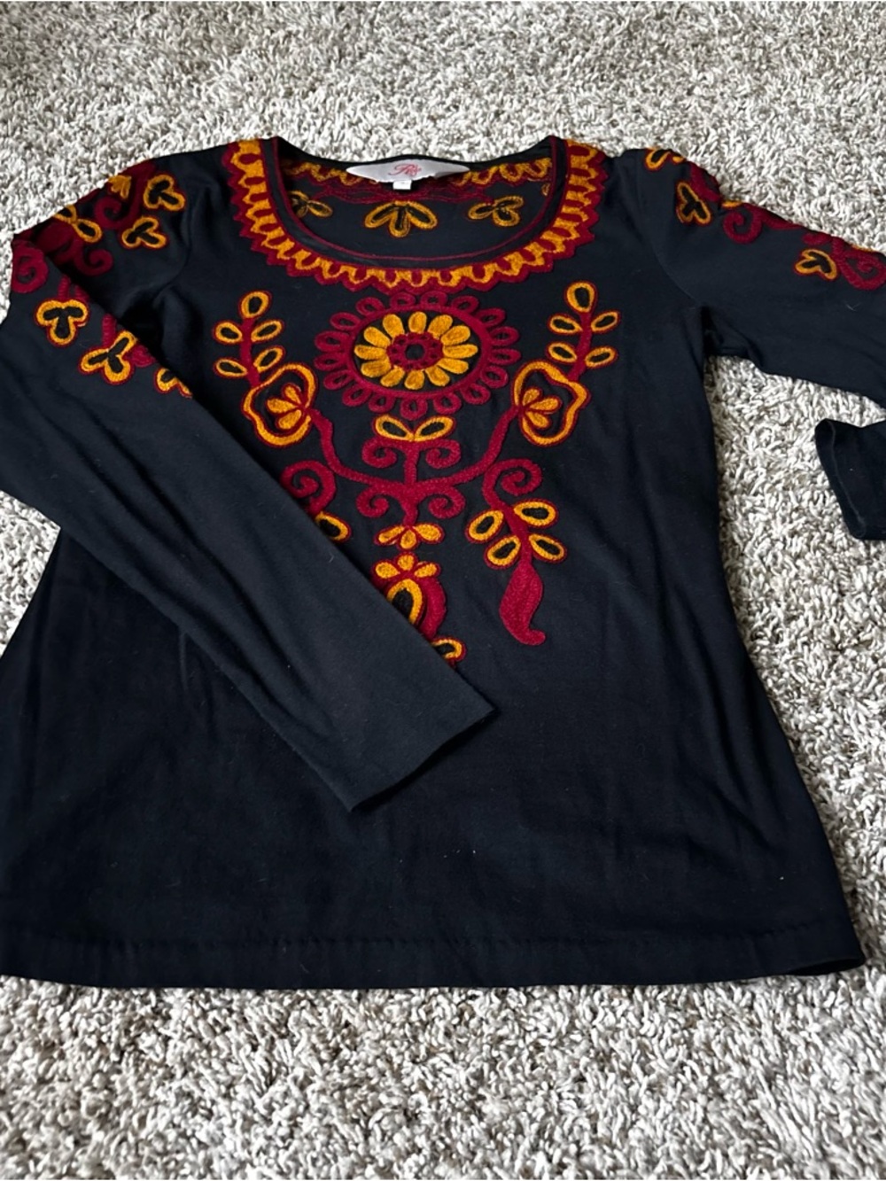 Roja folk-wear Black Embroidered Tunic with Red & Mustard Floral western m was